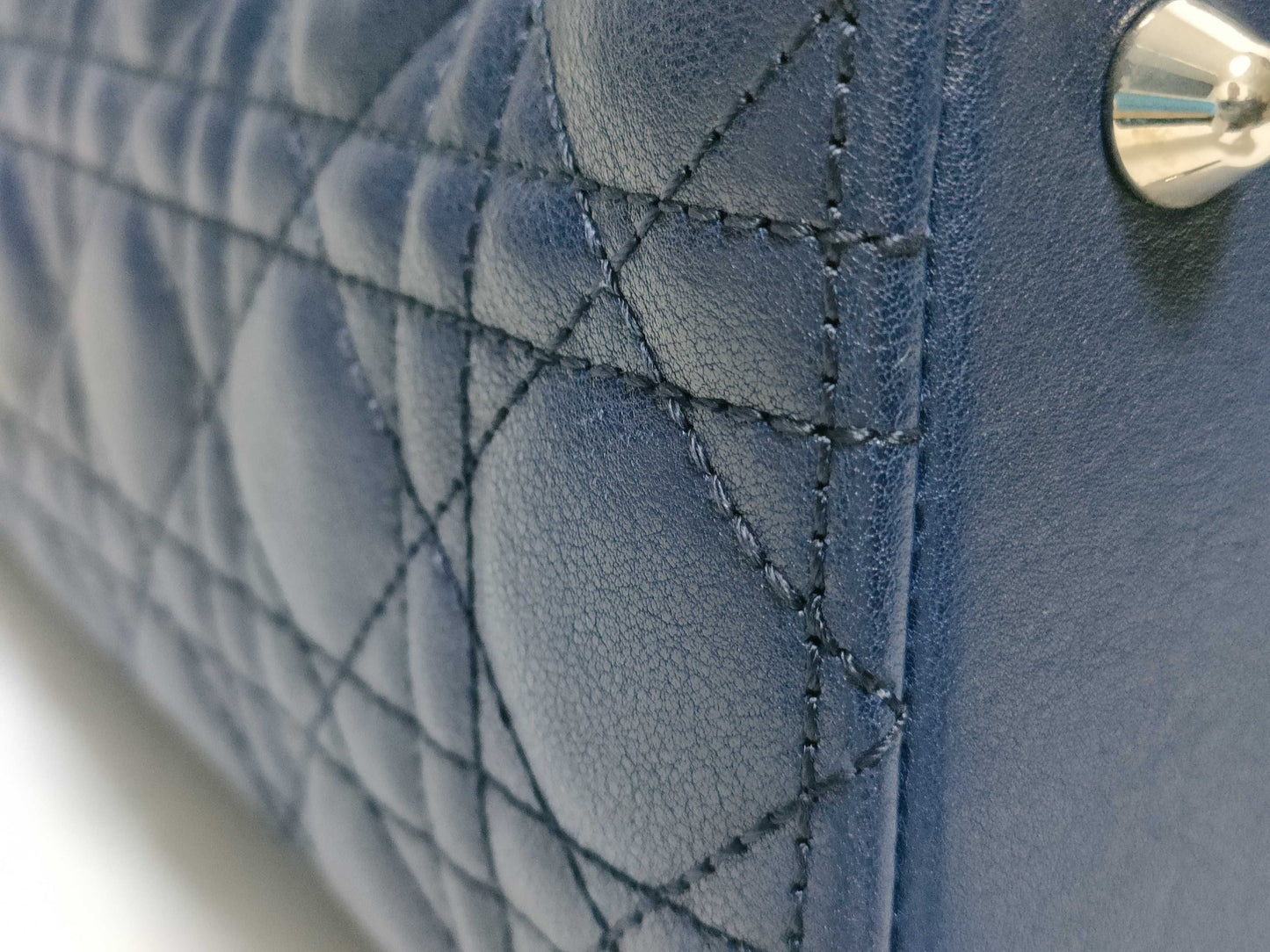 Dior Large Lady Dior Zip Handbag in Navy Cannage Calfskin Leather and Silver, 16-BO-1101