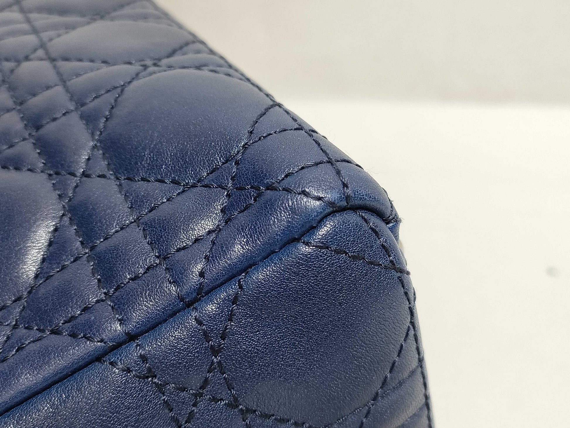 Dior Large Lady Dior Zip Handbag in Navy Cannage Calfskin Leather and Silver, 16-BO-1101