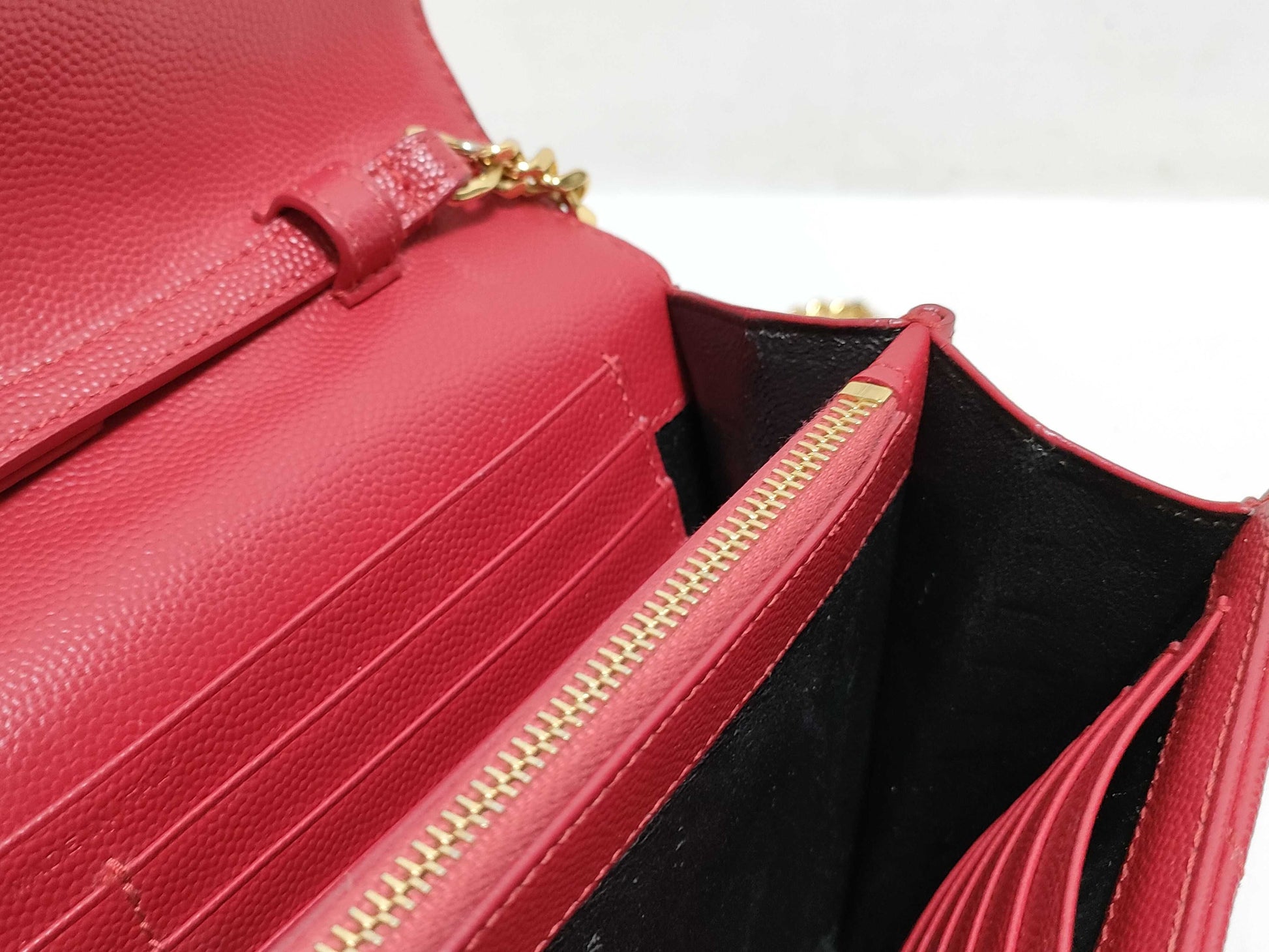 SAINT LAURENT Yves Saint Laurent Classic Cassandre Chain Wallet in Red Quilted Grain de Poudre Leather with Gold GUE377828-0217 Shoulder Bag