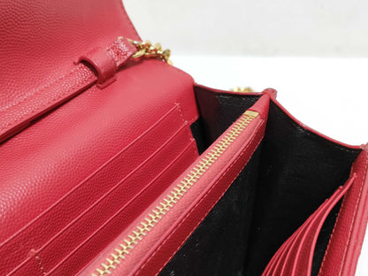 SAINT LAURENT Yves Saint Laurent Classic Cassandre Chain Wallet in Red Quilted Grain de Poudre Leather with Gold GUE377828-0217 Shoulder Bag