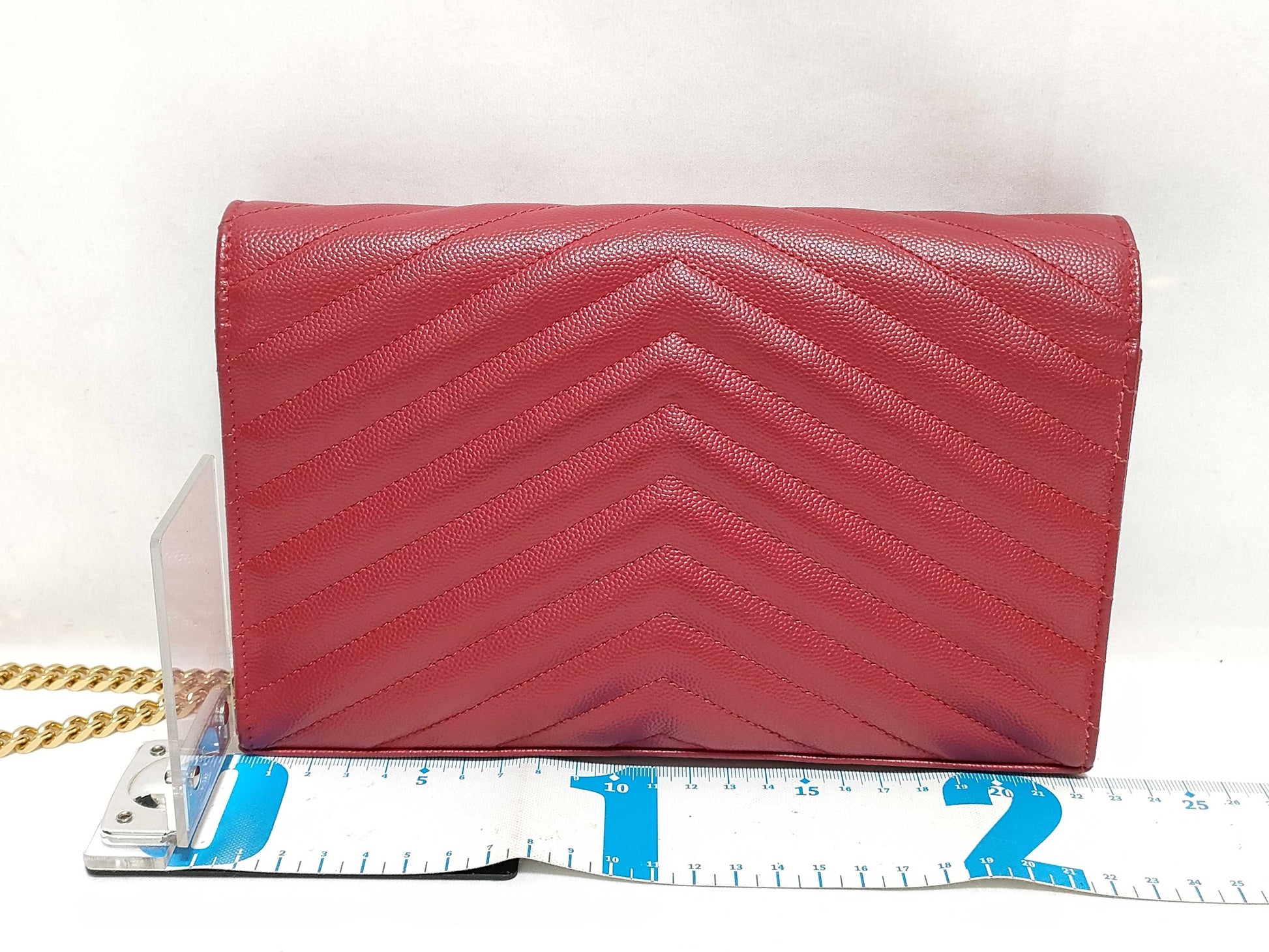SAINT LAURENT Yves Saint Laurent Classic Cassandre Chain Wallet in Red Quilted Grain de Poudre Leather with Gold GUE377828-0217 Shoulder Bag