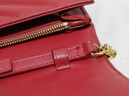 SAINT LAURENT Yves Saint Laurent Classic Cassandre Chain Wallet in Red Quilted Grain de Poudre Leather with Gold GUE377828-0217 Shoulder Bag