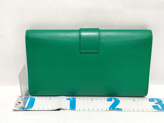 SAINT LAURENT Yves Saint Laurent Classic Ligne Y Clutch Bag in Green Smooth Calfskin Leather with Gold Accents, 311213, 2020