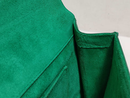 SAINT LAURENT Yves Saint Laurent Classic Ligne Y Clutch Bag in Green Smooth Calfskin Leather with Gold Accents, 311213, 2020