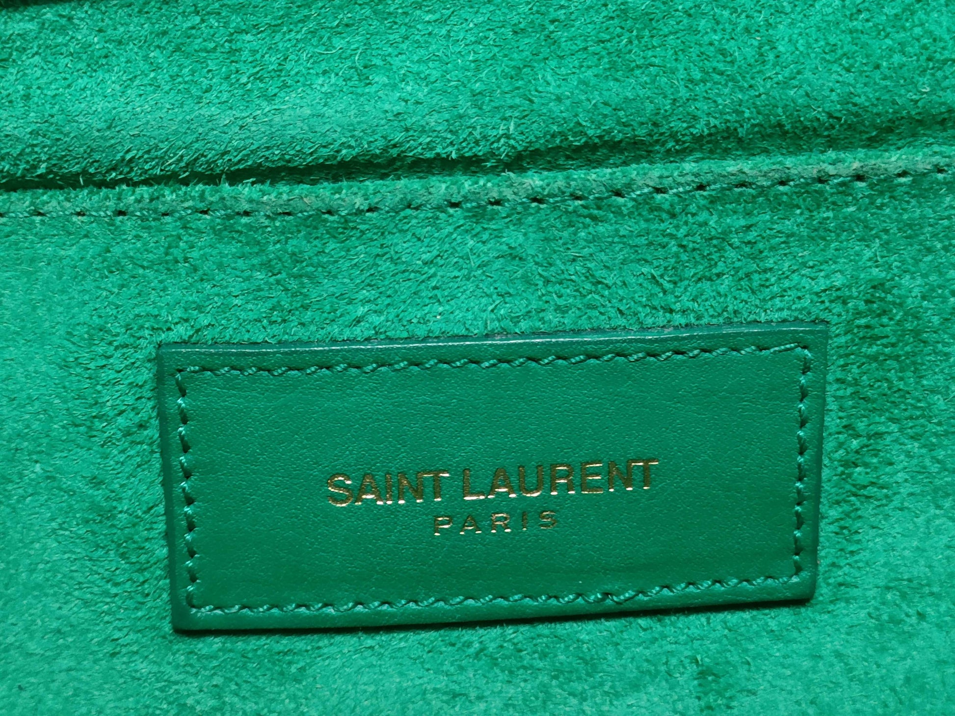 SAINT LAURENT Yves Saint Laurent Classic Ligne Y Clutch Bag in Green Smooth Calfskin Leather with Gold Accents, 311213, 2020