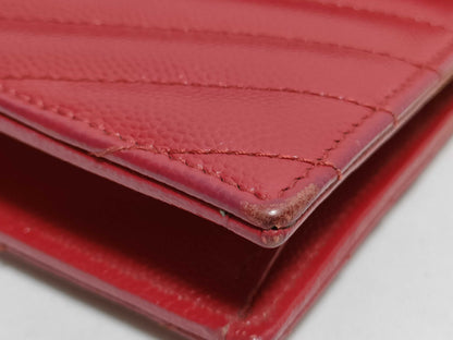 SAINT LAURENT Yves Saint Laurent Envelope Wallet on Chain in Red Quilted Grain de Poudre Leather with Gold GNC 393953 1118 Shoulder Bag
