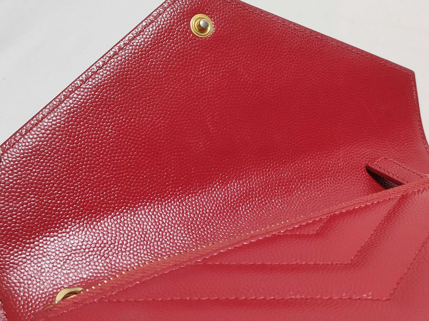 SAINT LAURENT Yves Saint Laurent Envelope Wallet on Chain in Red Quilted Grain de Poudre Leather with Gold GNC 393953 1118 Shoulder Bag
