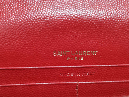 SAINT LAURENT Yves Saint Laurent Envelope Wallet on Chain in Red Quilted Grain de Poudre Leather with Gold GNC 393953 1118 Shoulder Bag