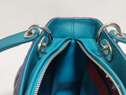 Dior Medium Tricolor Lady Dior Zip Handbag in Navy/Teal/Fuchsia Cannage Lambskin Leather with Silver 11-MA-1101