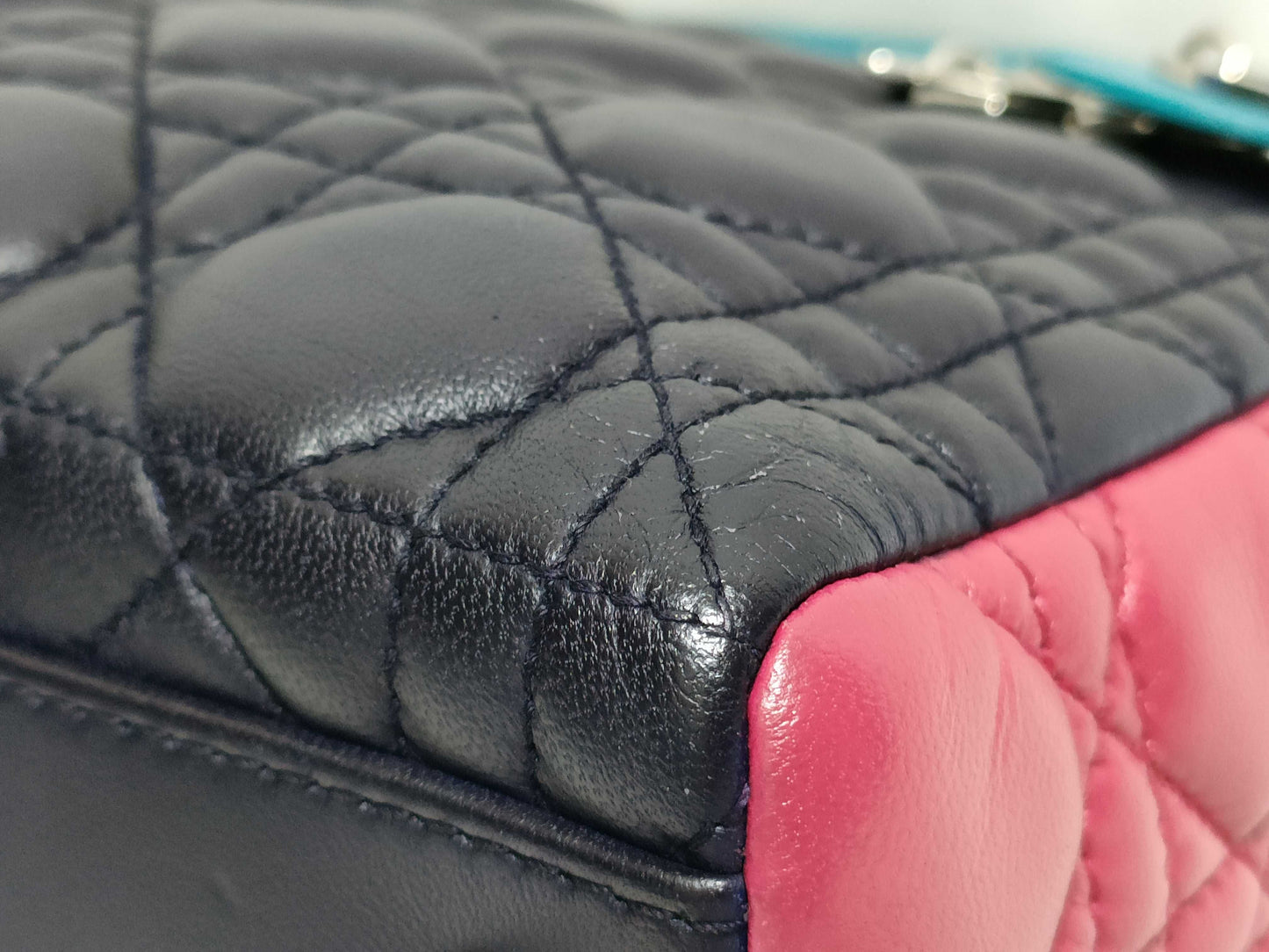 Dior Medium Tricolor Lady Dior Zip Handbag in Navy/Teal/Fuchsia Cannage Lambskin Leather with Silver 11-MA-1101