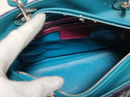 Dior Medium Tricolor Lady Dior Zip Handbag in Navy/Teal/Fuchsia Cannage Lambskin Leather with Silver 11-MA-1101