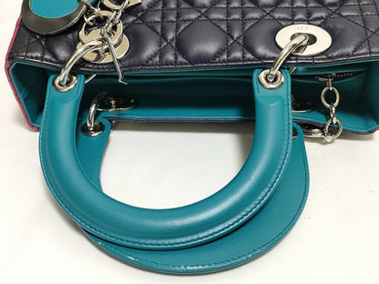 Dior Medium Tricolor Lady Dior Zip Handbag in Navy/Teal/Fuchsia Cannage Lambskin Leather with Silver 11-MA-1101