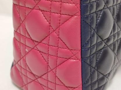 Dior Medium Tricolor Lady Dior Zip Handbag in Navy/Teal/Fuchsia Cannage Lambskin Leather with Silver 11-MA-1101