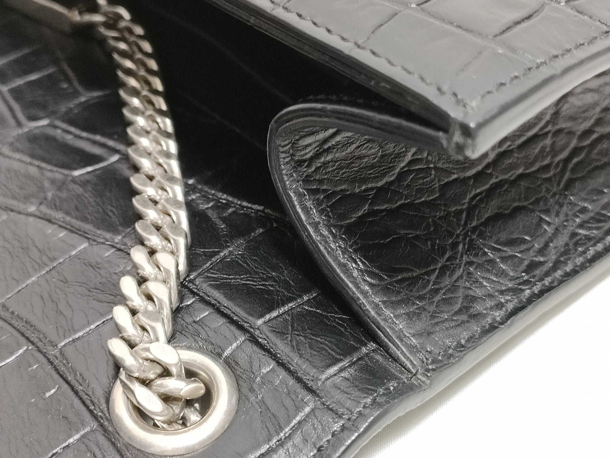 SAINT LAURENT Yves Saint Laurent Mini Tassel Kate Shoulder Bag in Black Crocodile-Embossed Leather with Silver DMR 344120 0716