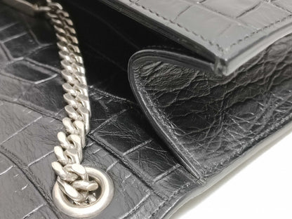 SAINT LAURENT Yves Saint Laurent Mini Tassel Kate Shoulder Bag in Black Crocodile-Embossed Leather with Silver DMR 344120 0716