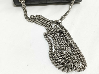 SAINT LAURENT Yves Saint Laurent Mini Tassel Kate Shoulder Bag in Black Crocodile-Embossed Leather with Silver DMR 344120 0716
