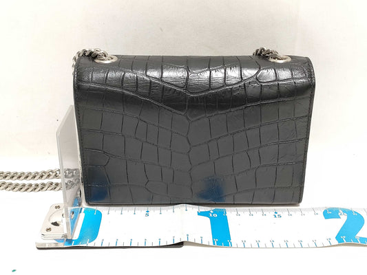 SAINT LAURENT Yves Saint Laurent Mini Tassel Kate Shoulder Bag in Black Crocodile-Embossed Leather with Silver DMR 344120 0716