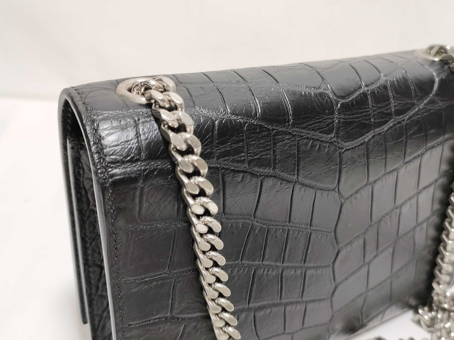SAINT LAURENT Yves Saint Laurent Mini Tassel Kate Shoulder Bag in Black Crocodile-Embossed Leather with Silver DMR 344120 0716