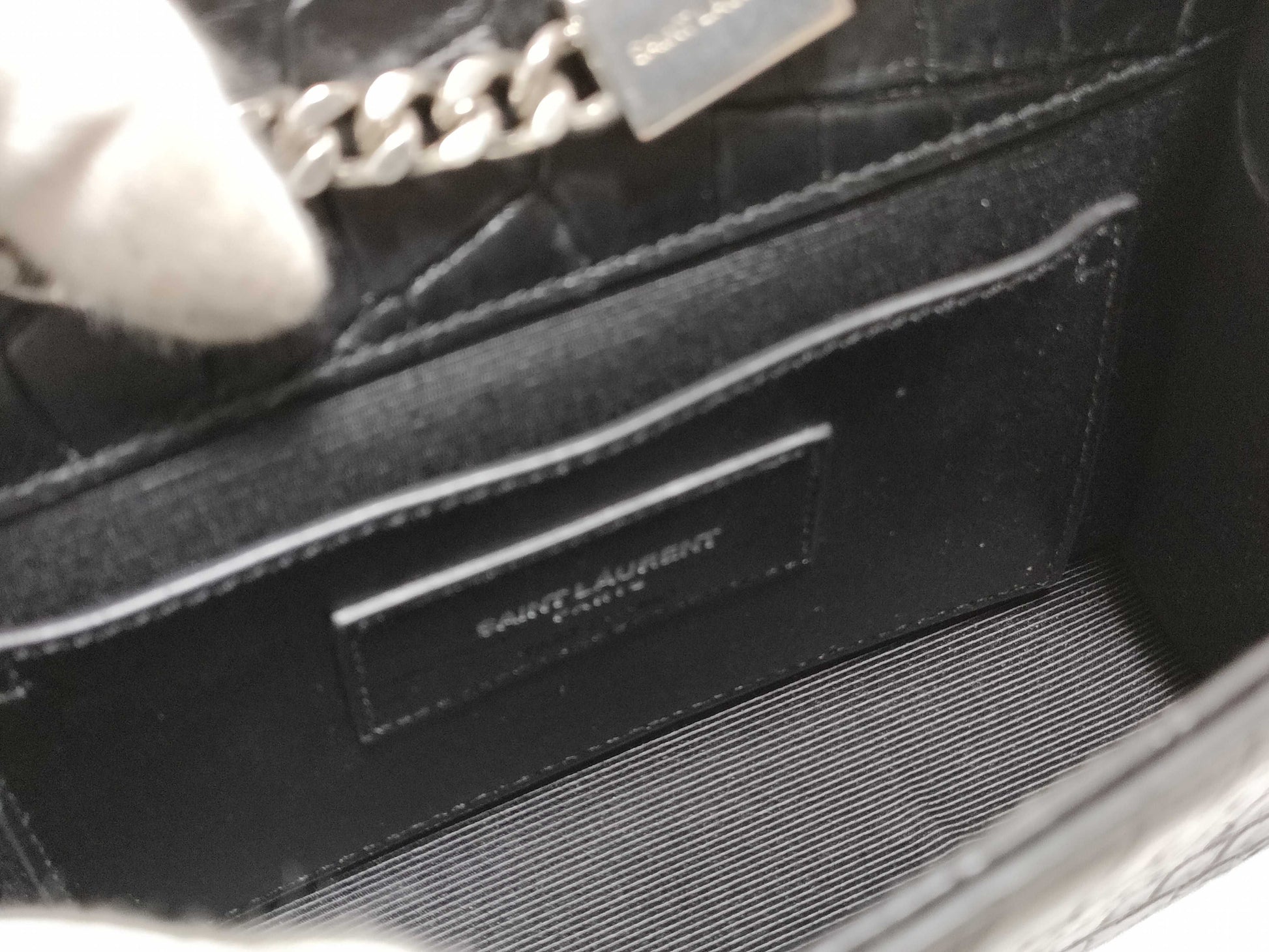 SAINT LAURENT Yves Saint Laurent Mini Tassel Kate Shoulder Bag in Black Crocodile-Embossed Leather with Silver DMR 344120 0716