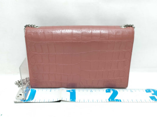 SAINT LAURENT Yves Saint Laurent Medium Tassel Kate Shoulder Bag in Peach Crocodile-Embossed Leather and Silver 
