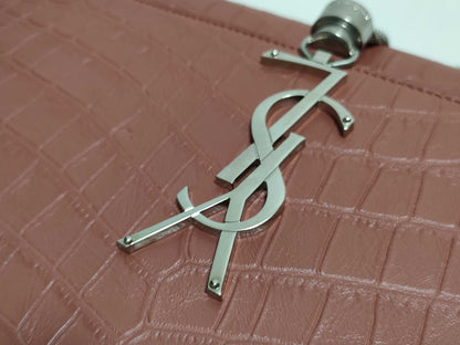 SAINT LAURENT Yves Saint Laurent Medium Tassel Kate Shoulder Bag in Peach Crocodile-Embossed Leather and Silver 