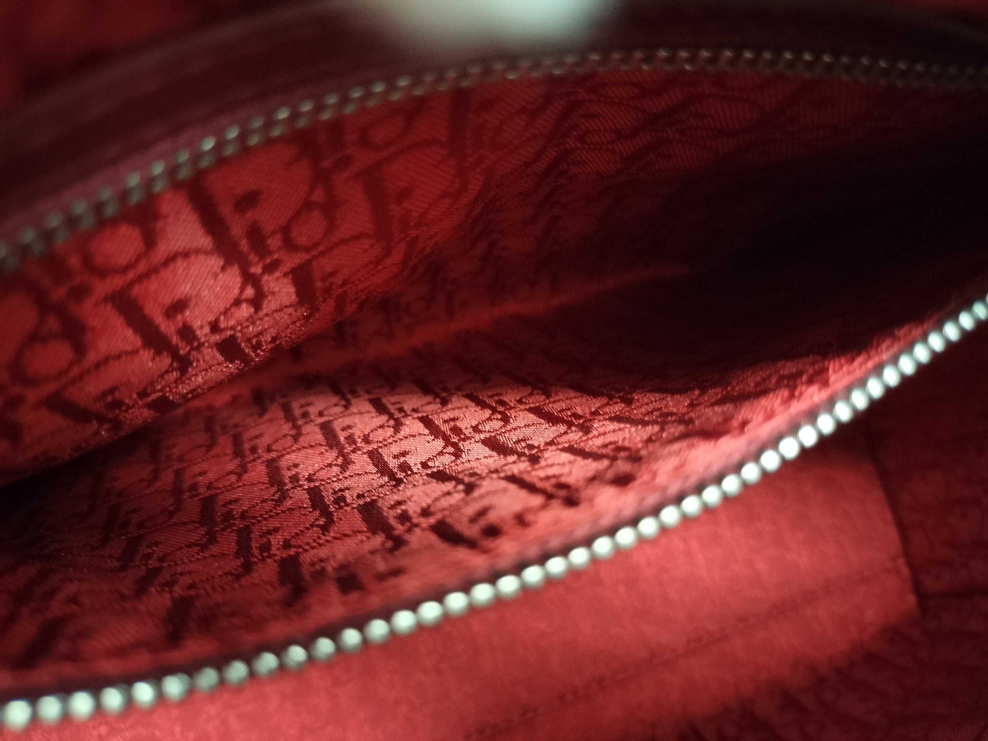 Dior Lady Dior Medium Zip Maroon Cannage Lambskin Leather Silver Handbag 96-MA-1060