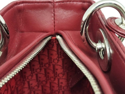 Dior Lady Dior Medium Zip Maroon Cannage Lambskin Leather Silver Handbag 96-MA-1060