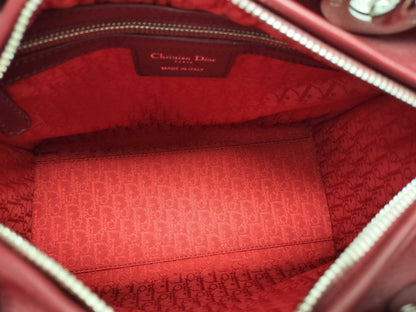 Dior Lady Dior Medium Zip Maroon Cannage Lambskin Leather Silver Handbag 96-MA-1060