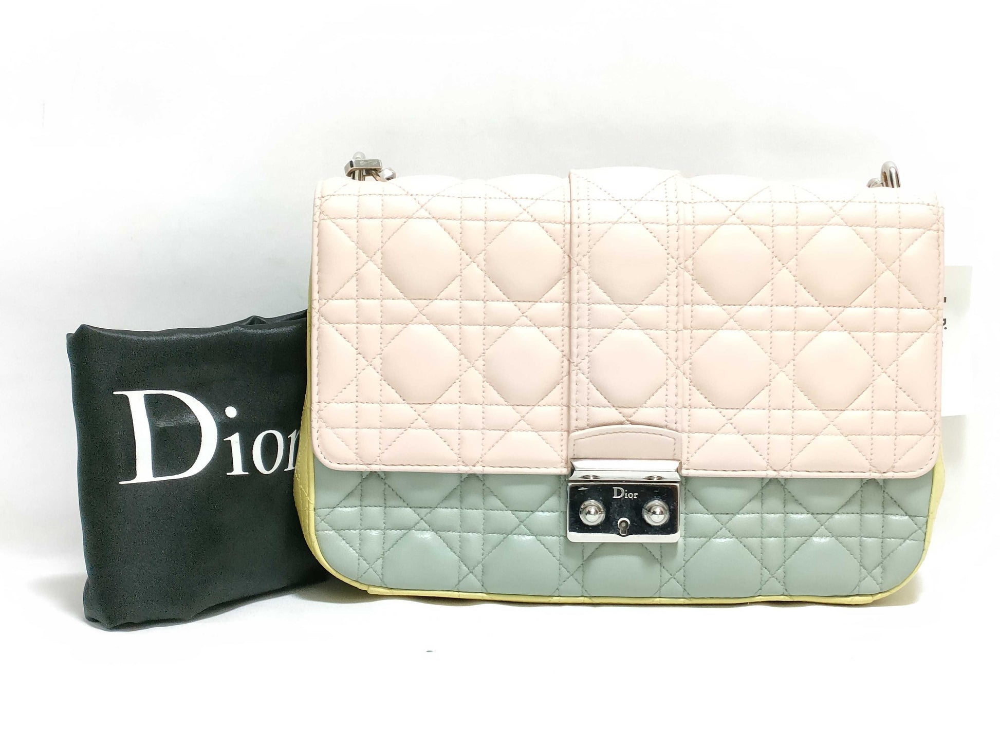Dior Miss Dior Beige Cannage Lambskin Leather Silver Shoulder Bag 18-MA-0133