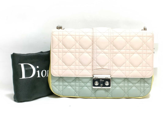 Dior Miss Dior Beige Cannage Lambskin Leather Silver Shoulder Bag 18-MA-0133