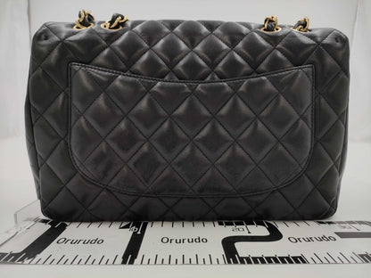 CHANEL Jumbo Classic Single Flap Shoulder Bag in Black Quilted Lambskin Leather with Gold Finish 