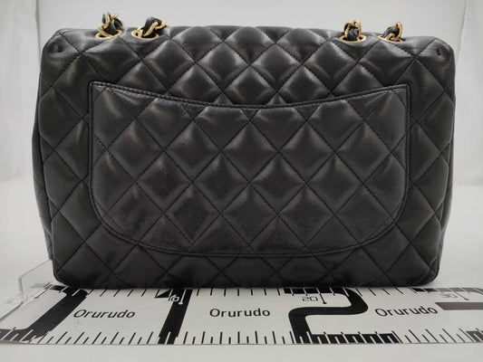 CHANEL Jumbo Classic Single Flap Shoulder Bag in Black Quilted Lambskin Leather with Gold Finish 
