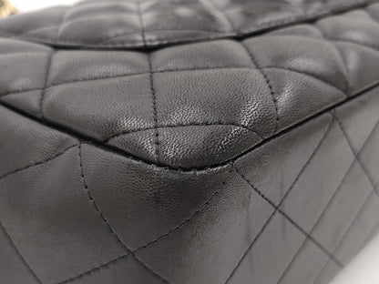 CHANEL Jumbo Classic Single Flap Shoulder Bag in Black Quilted Lambskin Leather with Gold Finish 