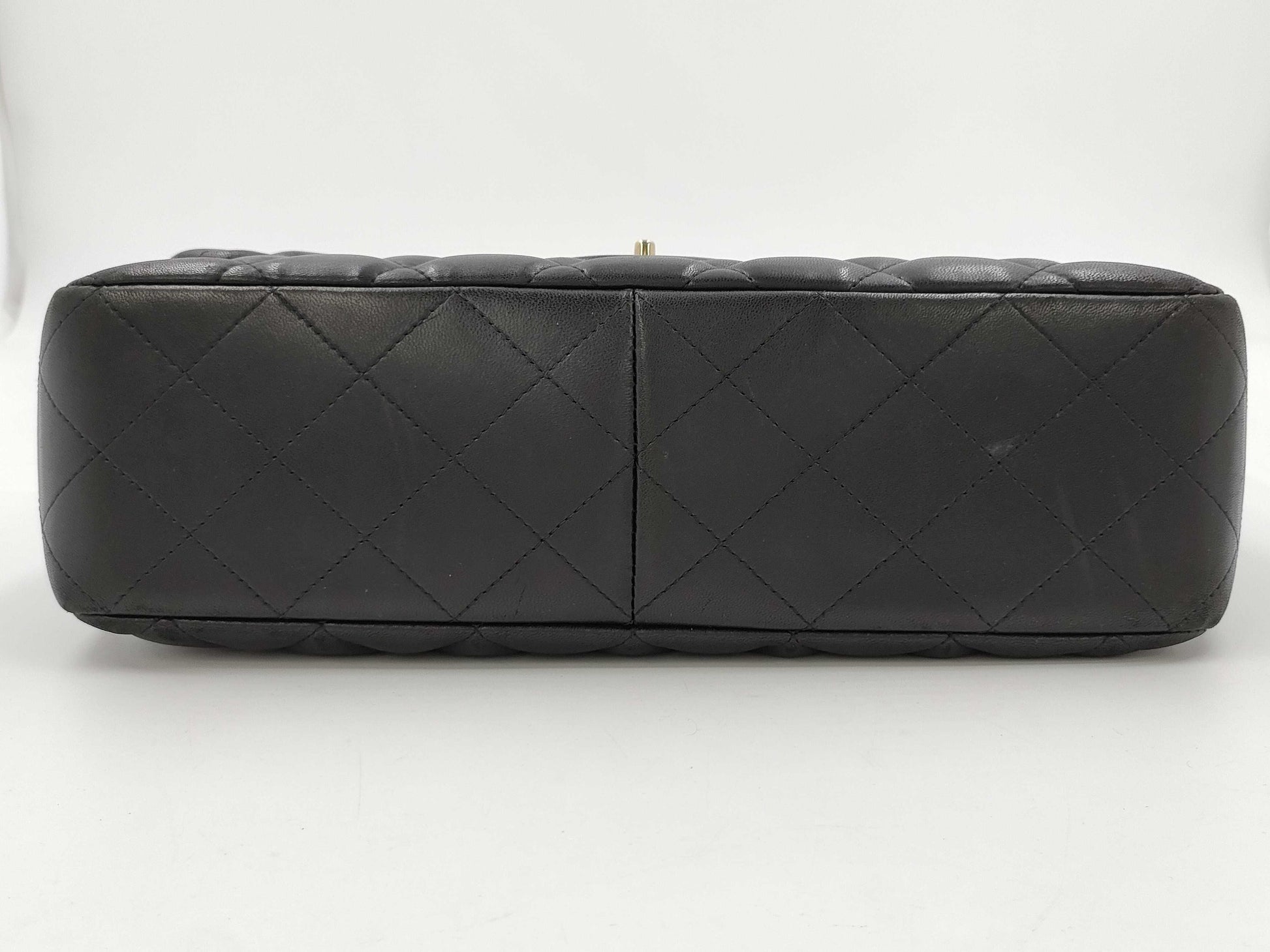 CHANEL Jumbo Classic Single Flap Shoulder Bag in Black Quilted Lambskin Leather with Gold Finish 