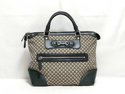 GUCCI Large Catherine Satchel Bag in Beige/Black with Diamante Canvas and Gold, 247283 002123, Handbag
