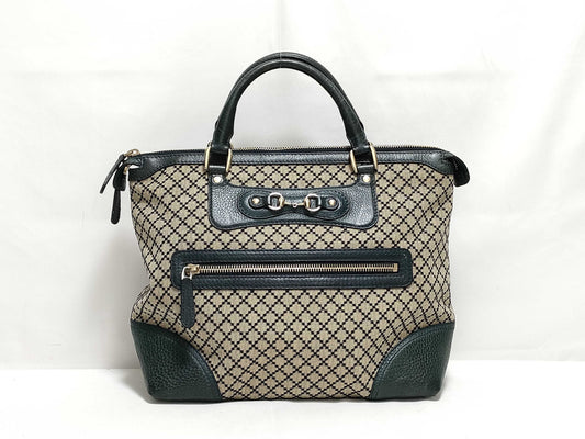 GUCCI Large Catherine Satchel Bag in Beige/Black with Diamante Canvas and Gold, 247283 002123, Handbag