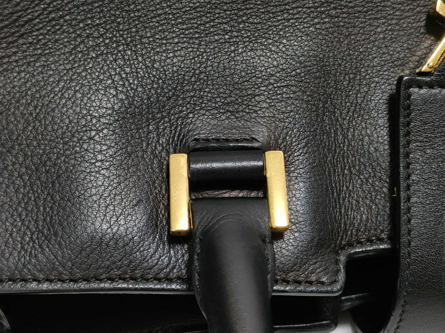 SAINT LAURENT Yves Saint Laurent Small Monogram Cabas Handbag in Black Calfskin Leather and Gold 