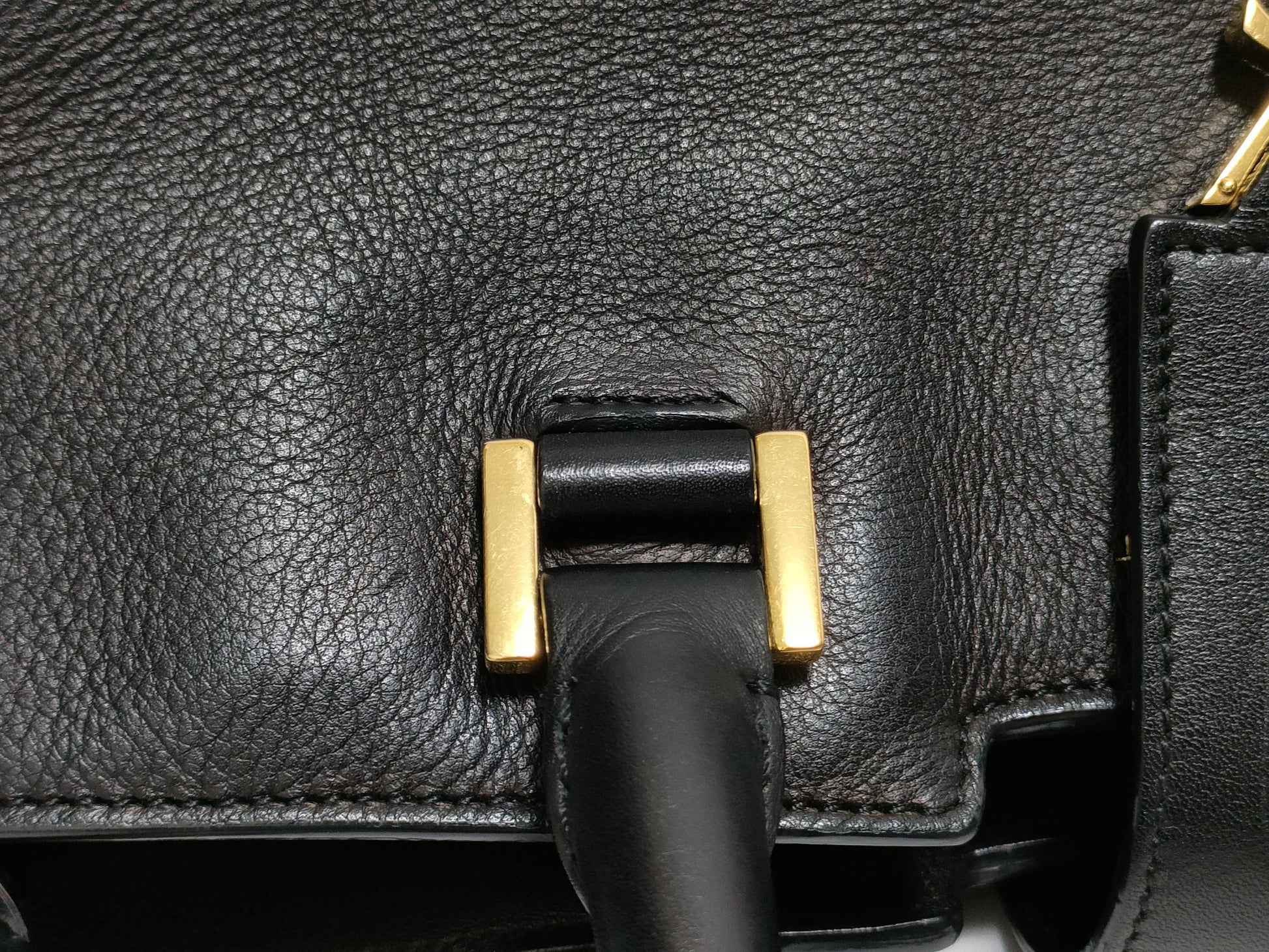 SAINT LAURENT Yves Saint Laurent Small Monogram Cabas Handbag in Black Calfskin Leather and Gold 