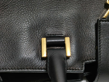 SAINT LAURENT Yves Saint Laurent Small Monogram Cabas Handbag in Black Calfskin Leather and Gold 