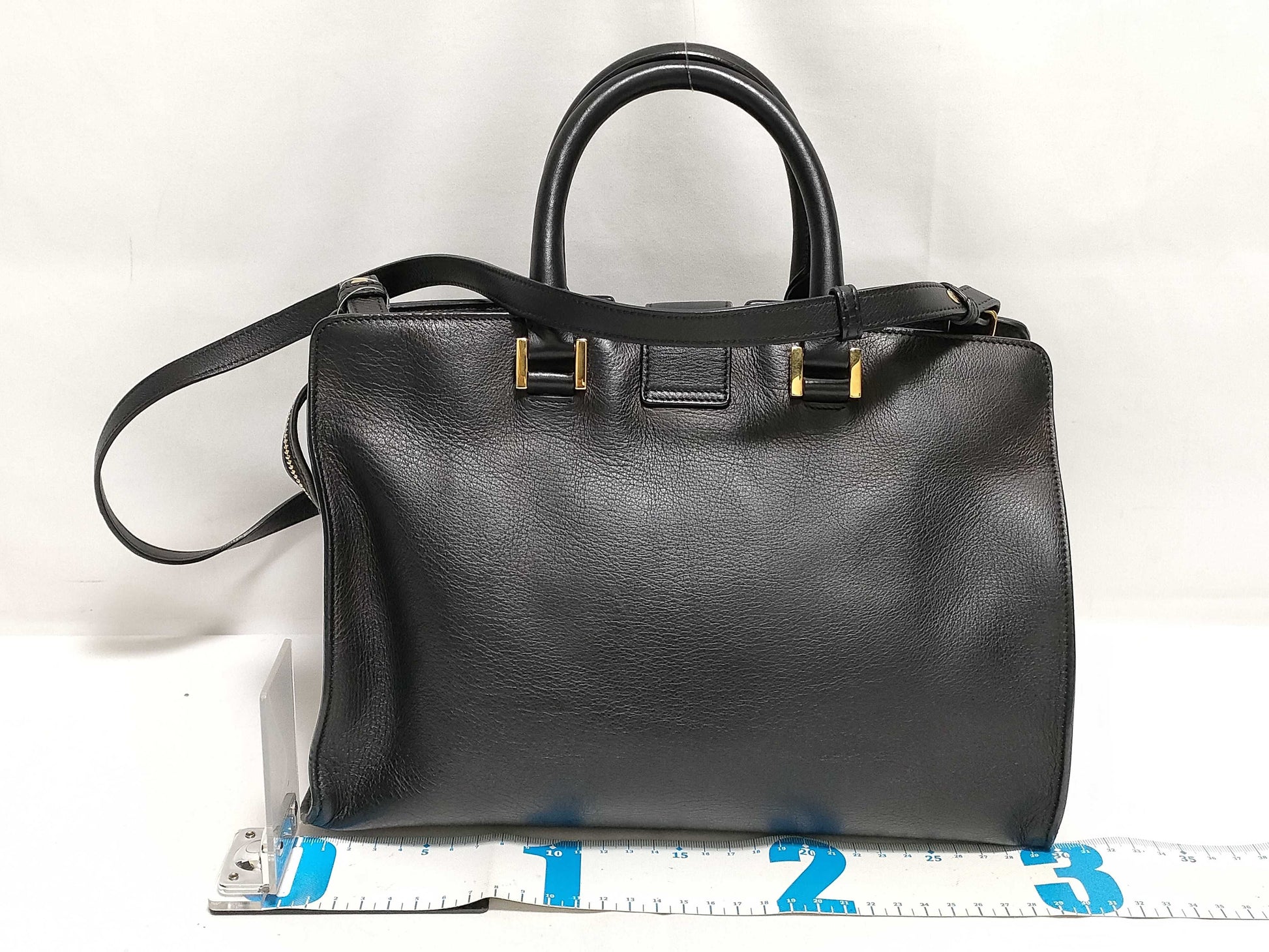 SAINT LAURENT Yves Saint Laurent Small Monogram Cabas Handbag in Black Calfskin Leather and Gold 