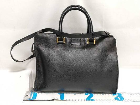 SAINT LAURENT Yves Saint Laurent Small Monogram Cabas Handbag in Black Calfskin Leather and Gold 
