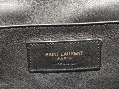 SAINT LAURENT Yves Saint Laurent Small Monogram Cabas Handbag in Black Calfskin Leather and Gold 