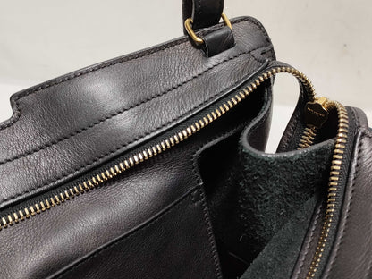 SAINT LAURENT Yves Saint Laurent Small Monogram Cabas Handbag in Black Calfskin Leather and Gold 