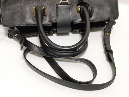 SAINT LAURENT Yves Saint Laurent Small Monogram Cabas Handbag in Black Calfskin Leather and Gold 