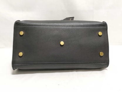 SAINT LAURENT Yves Saint Laurent Small Monogram Cabas Handbag in Black Calfskin Leather and Gold 