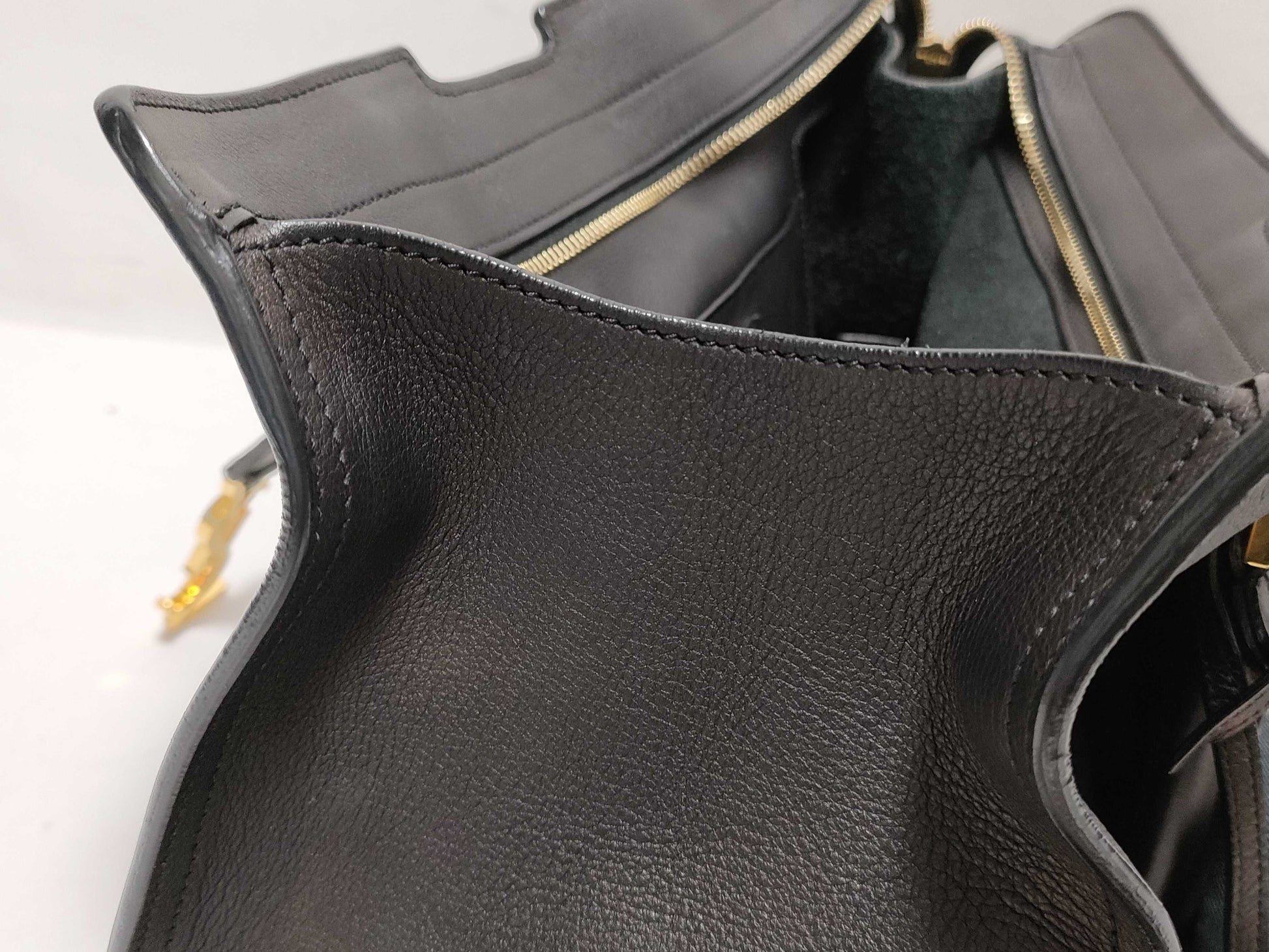 SAINT LAURENT Yves Saint Laurent Small Monogram Cabas Handbag in Black Calfskin Leather and Gold 