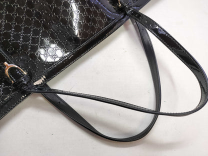 GUCCI Nice Tote in Black Micro Guccissima Patent Leather with Gold Tote Bag, 309613 002123