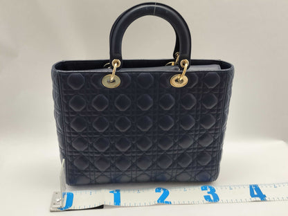 Dior Lady Dior Large Two-Tone Flap Handbag in Navy/Indigo Cannage Lambskin Leather with Gold Hardware 09-BO-1108