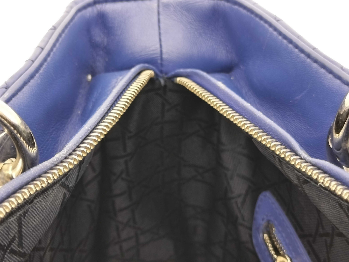 Dior Lady Dior Large Zip Handbag in Blue Cannage Lambskin Leather and Silver, 18-MA-0123