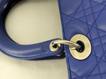 Dior Lady Dior Large Zip Handbag in Blue Cannage Lambskin Leather and Silver, 18-MA-0123